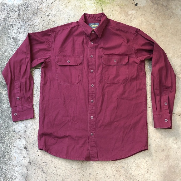 CABELA’S Cotton button down Shirt burgundy - Picture 1 of 8